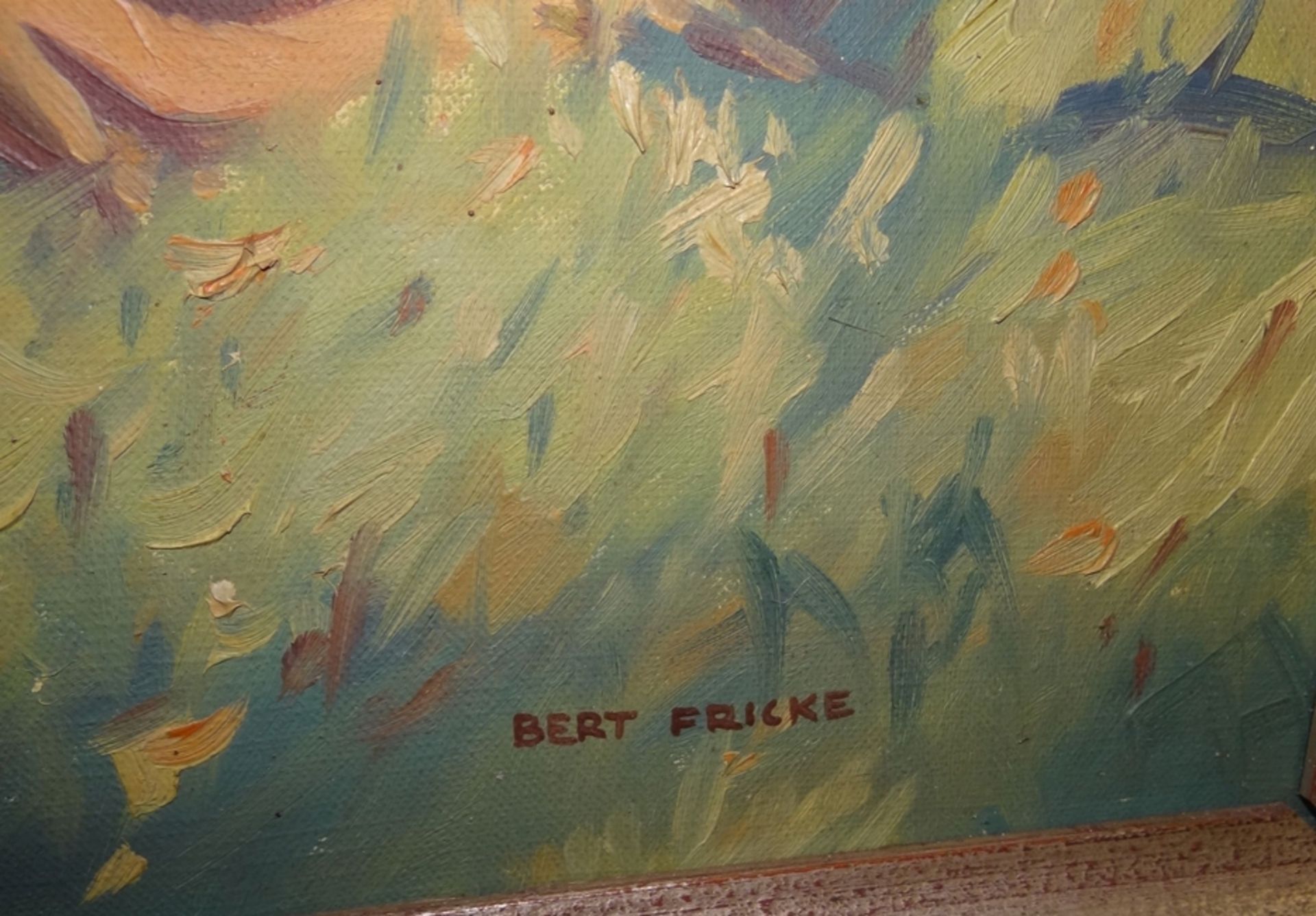 Bert Fricke "Rehe", Öl/Leinen, defekt und alt gerahmt, RG 70x84 cm - Bild 5 aus 7