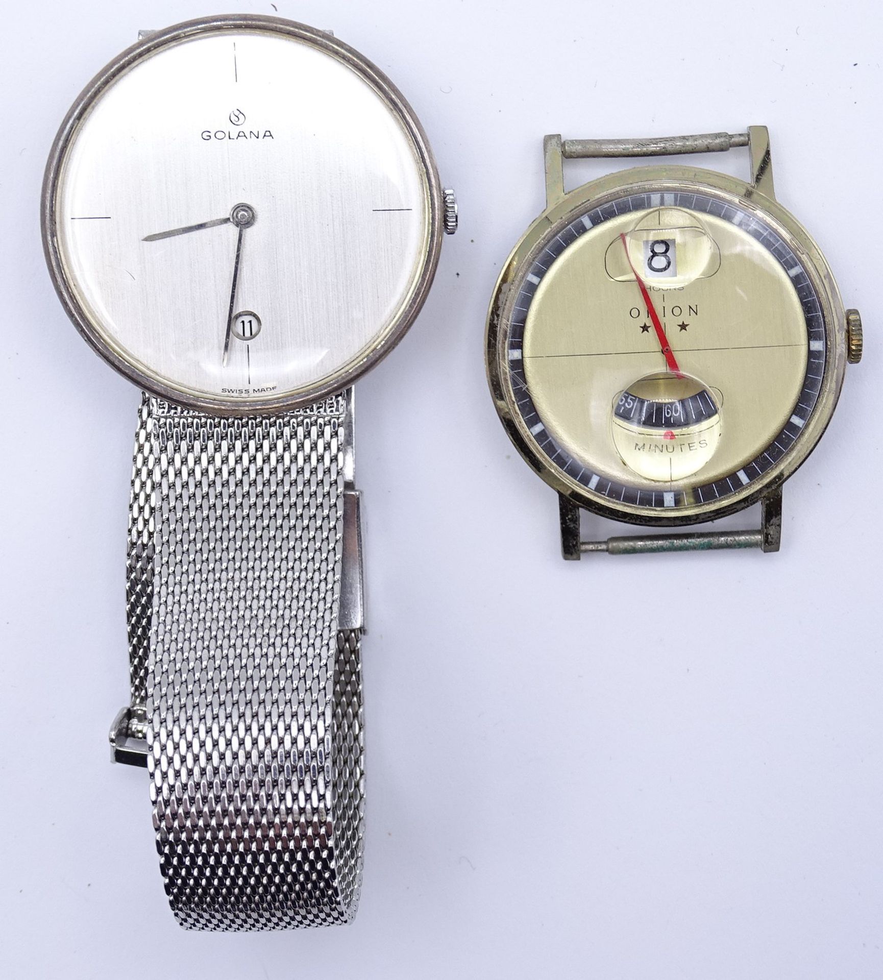 zwei mechanische Armbanduhren "Orion und Golana",Orion steht, D. 3,2-3,7cm, Golana Gehäuse Silber 0