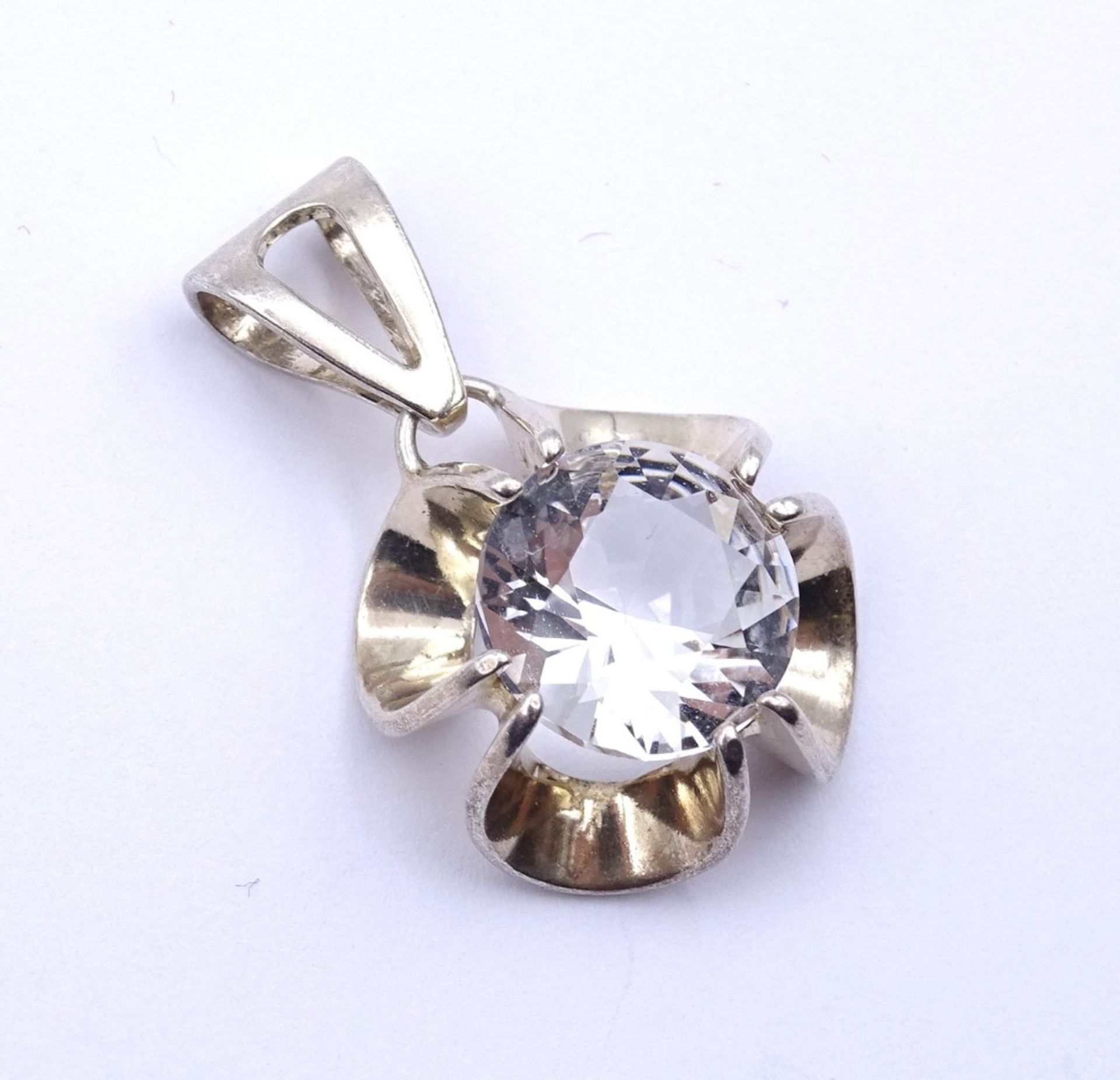Silber Anhänger mit einen runden klaren Stein (kein Bergkristall), Silber 0.835, L- 3,3cm, 6,2g. - Bild 2 aus 3