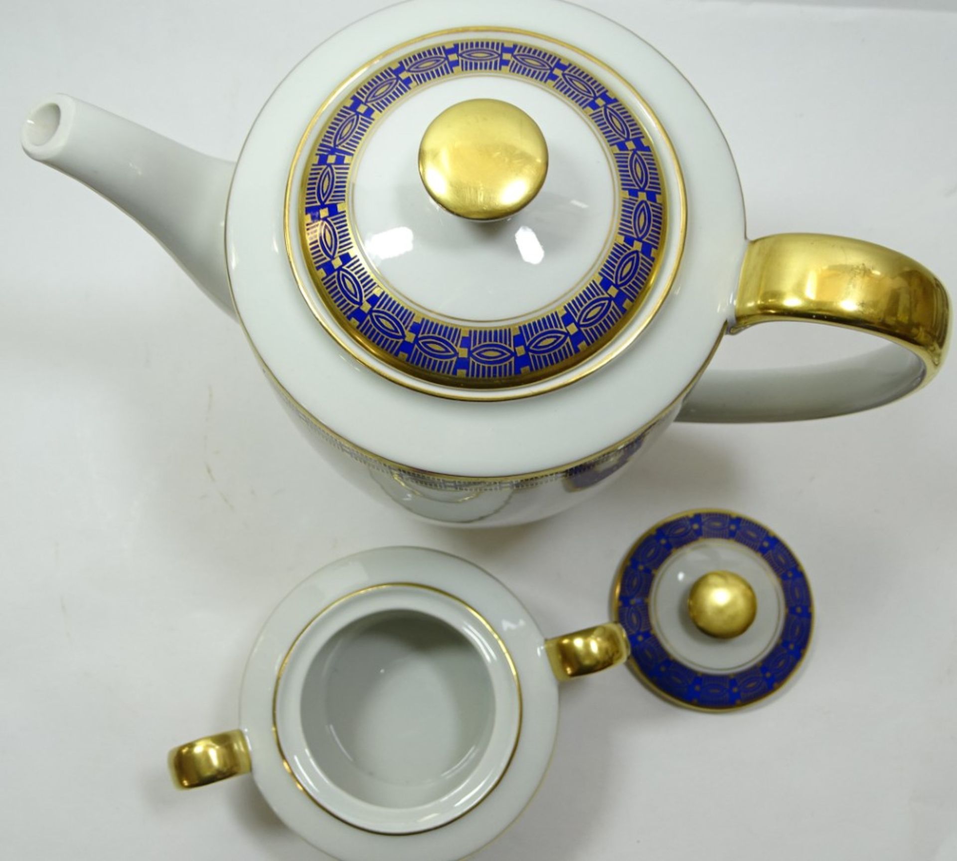 Kaffeeservice mit Goldstaffage von PMR Bavaria Jaeger & Co., um 1945, 6 Kuchenteller, 6 Untertassen - Bild 7 aus 10