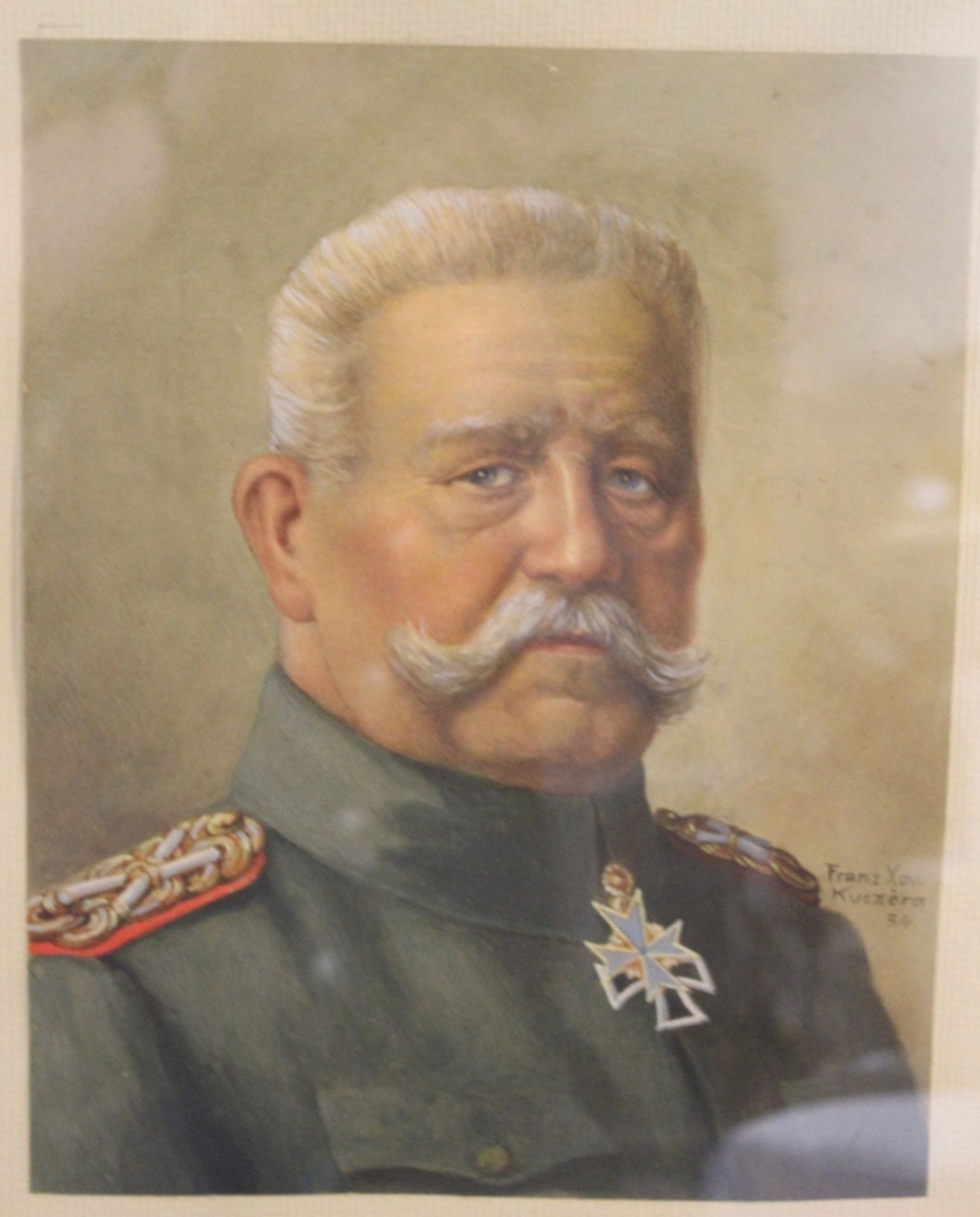 Franz Xaver KUCZERA (XIX-XX), Brustportrait Hindenburg, Aquarell, gerahmt/Glas, Rahmen Altersspuren
