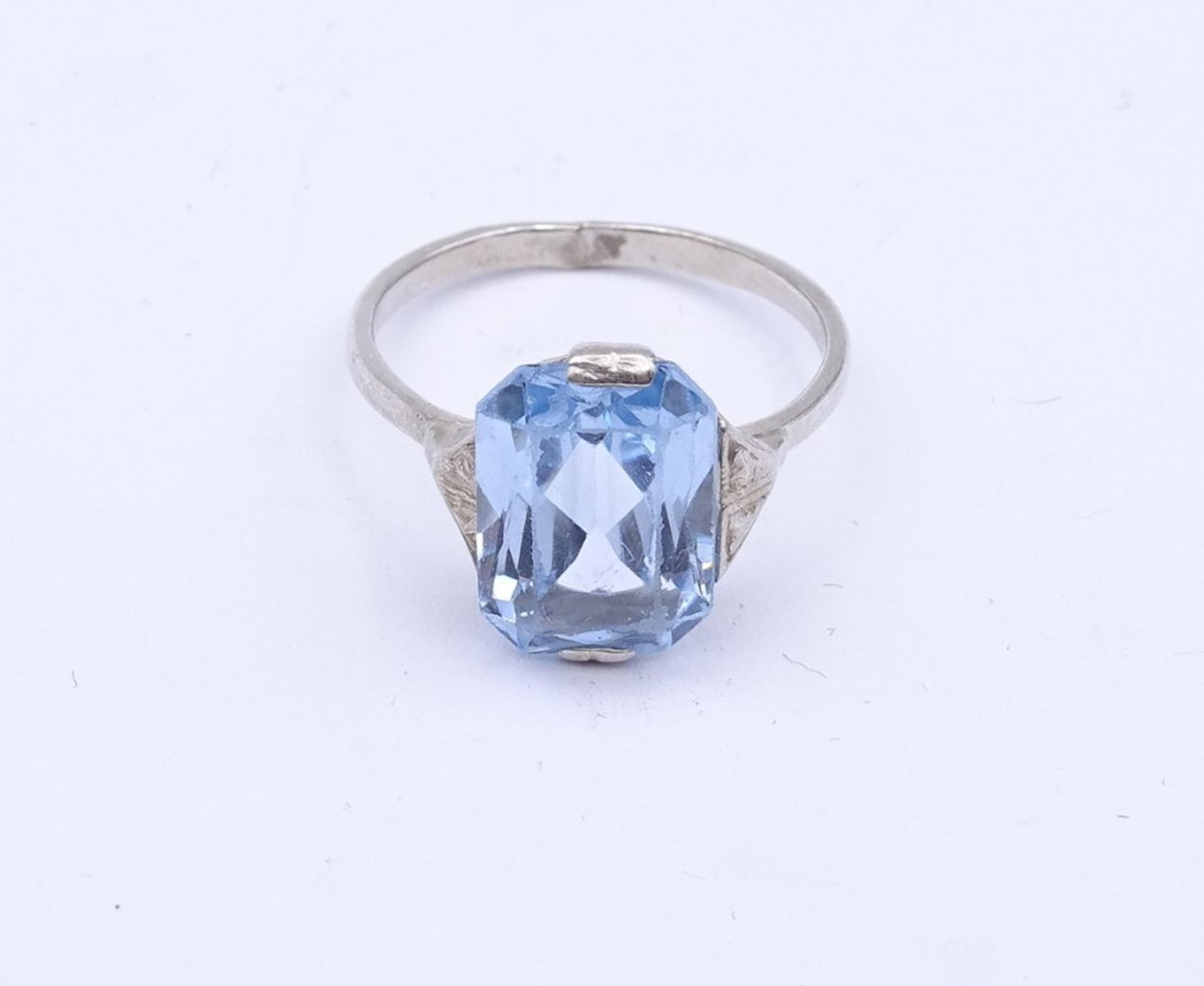 Silber Ring mit einen hellblauen facc. Edelstein, Silber 0.835, RG 57, 3,5g. - Bild 2 aus 3