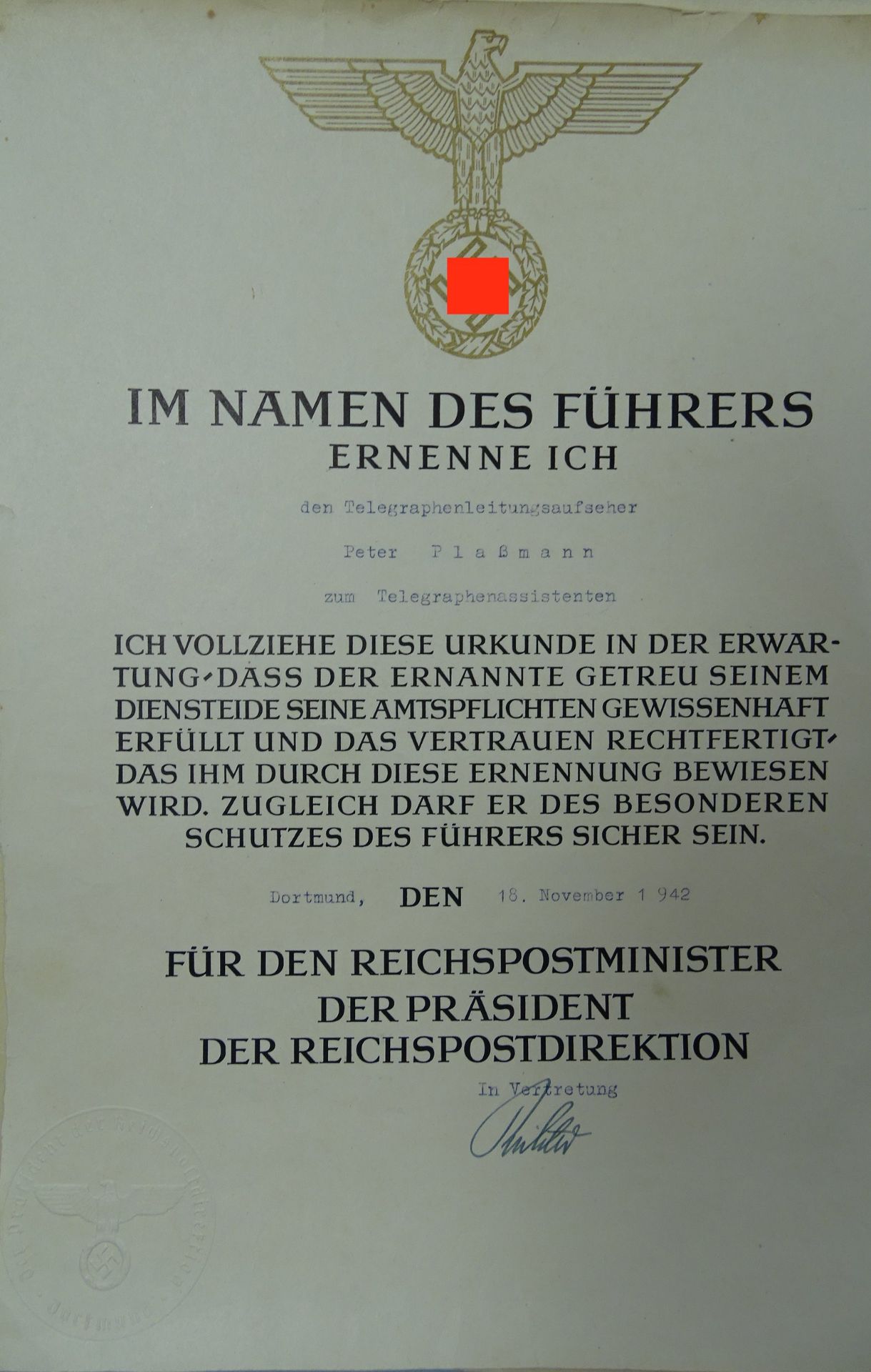 4 Dokumente zu einer Person, Werdegang als Fernmeldesekretär, 1939-1959 - Bild 5 aus 5