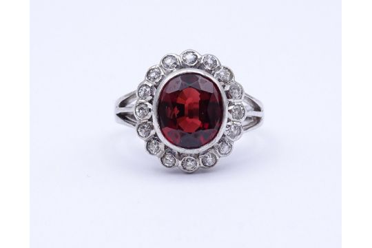 Granat Silber Ring mit rund facc. klaren Steinen, Sterling Silber 0.925, 5,8g., RG 61 - Bild 1 aus 4