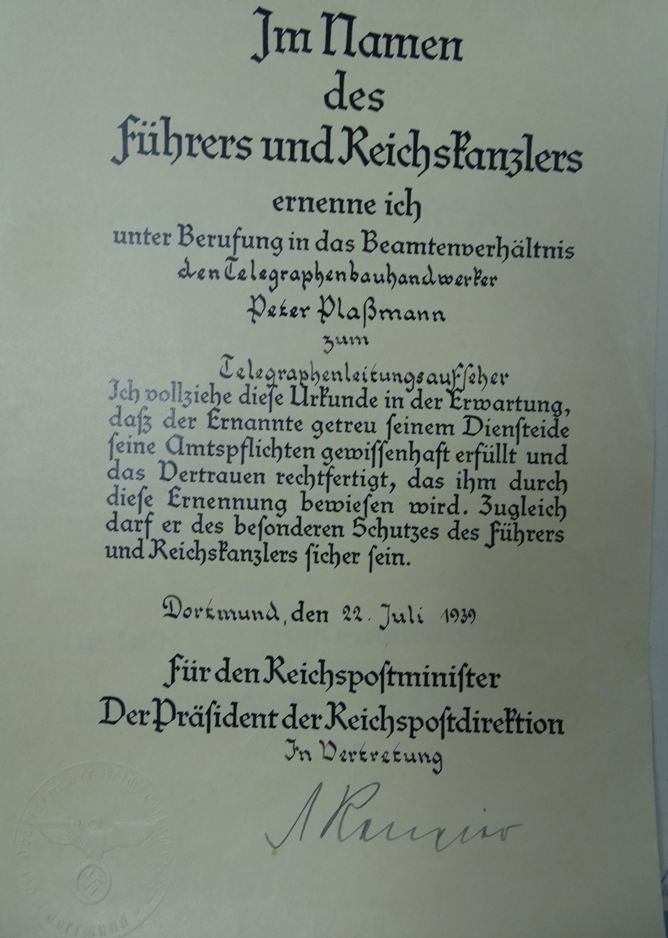 4 Dokumente zu einer Person, Werdegang als Fernmeldesekretär, 1939-1959 - Bild 4 aus 5