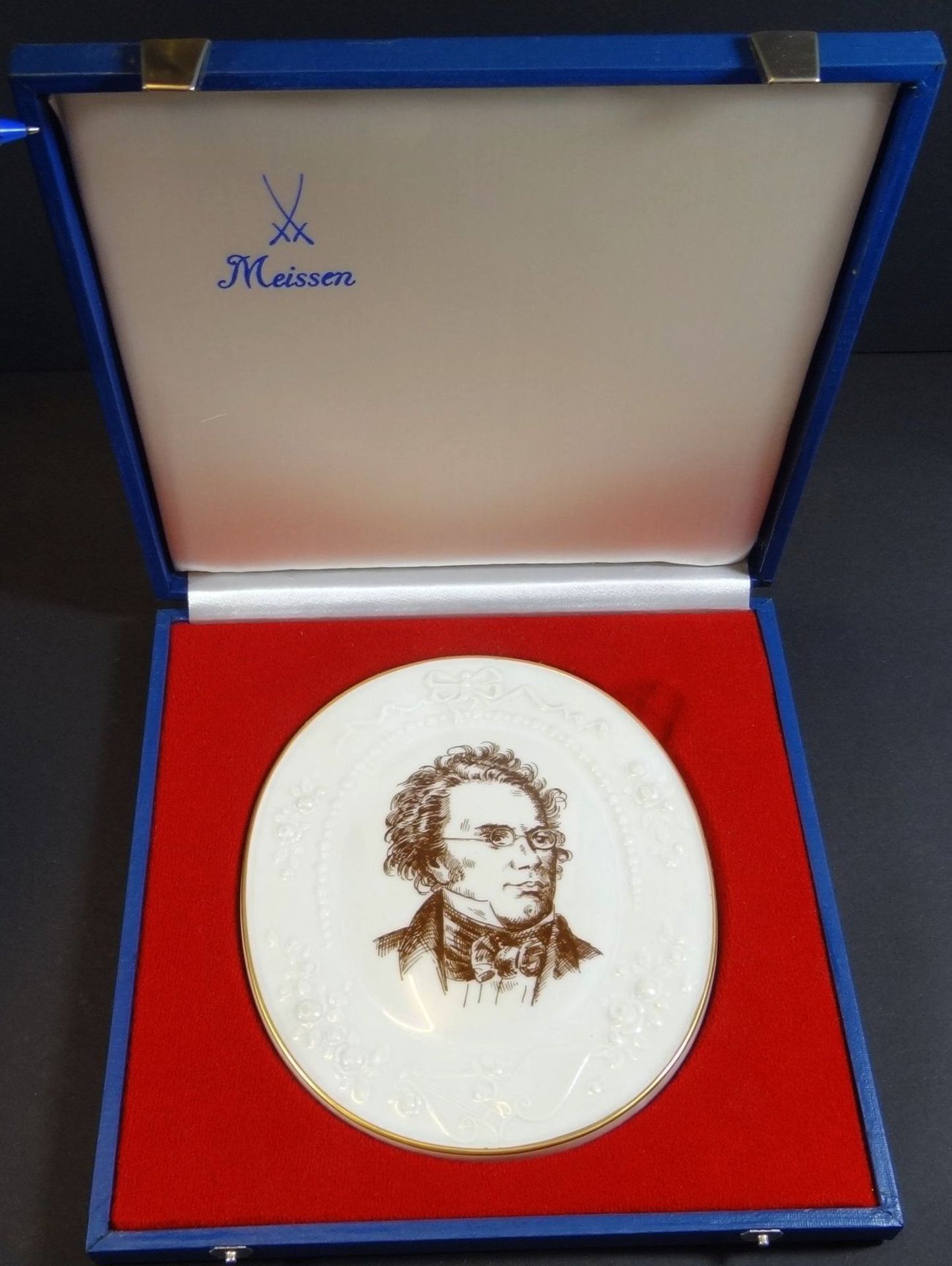 Meissen Plakette Schubert Portrait, 17x13 cm, 1.Wahl, in OVP - Bild 2 aus 3