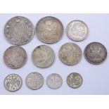 11 russische Silber Münzen, Kopeken und Rubel, zus. 98,74g., 1830 - 1925