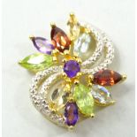 925er-Silberanhänger mit Amethysten, Peridots und Granaten, 2,1 x 1,8 cm, 3 gr.