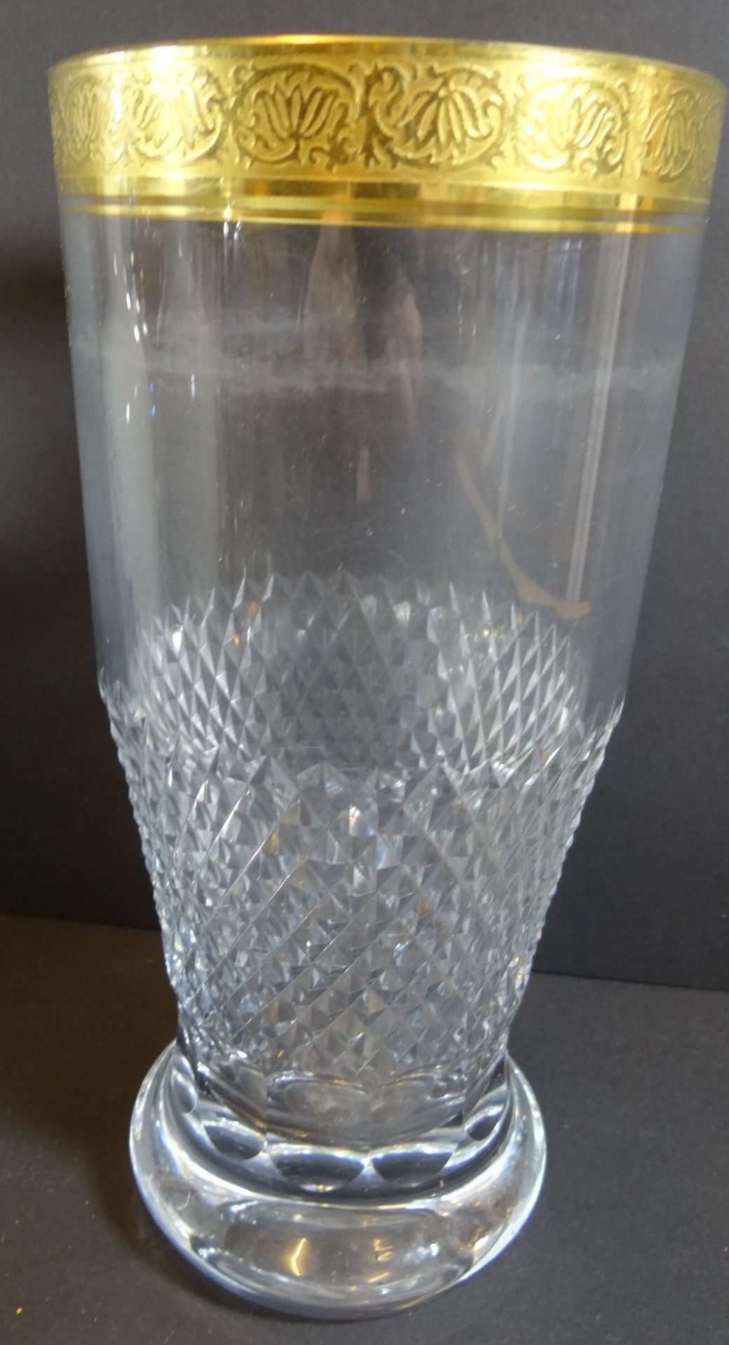 gr. Kristall-Vase mit breiten Goldrand, H-24 cm, D-11 cm - Bild 4 aus 5