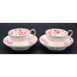 2x Teetassen mit U.T., Davenport England, Rosenbemalung und Goldzier, wohl um 1900, 1x Tasse Brandf