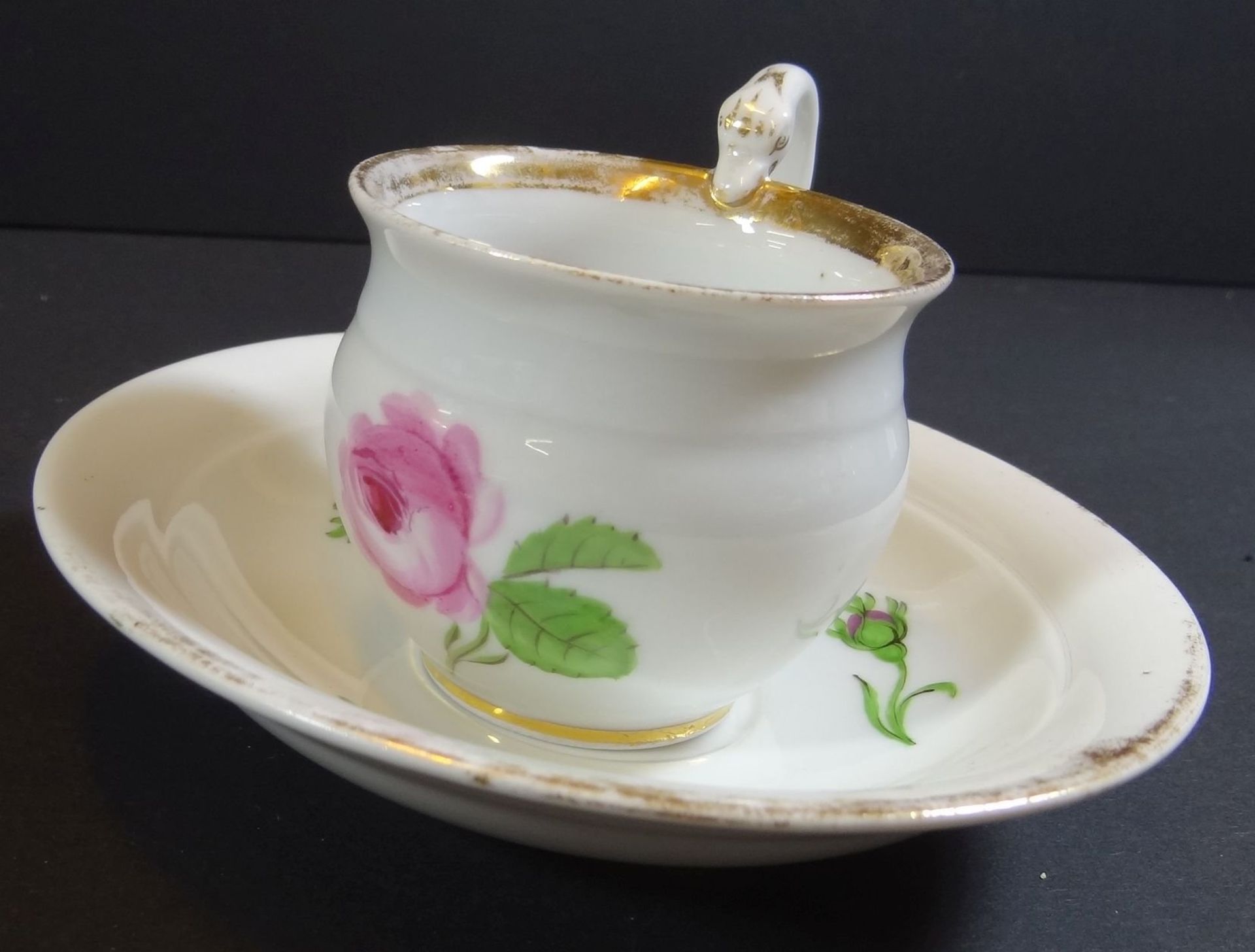 Kaffeeservice "Meissen" rote Rose, Kanne, Milch,  und 6 Tassen mit U.T., 1.Wahl, 1 Tasse geklebt, a - Bild 7 aus 12