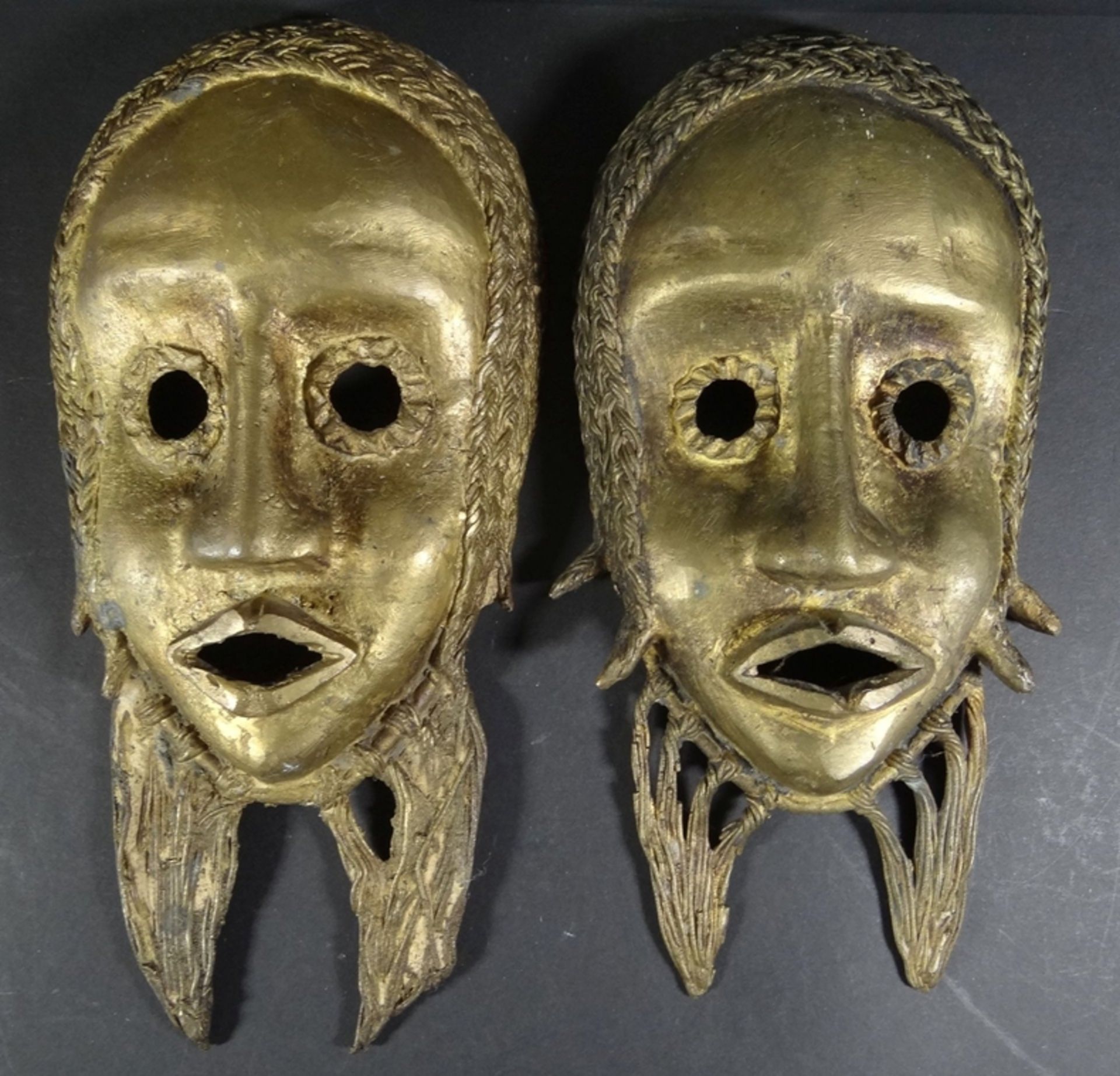 2 Ashanti-Bronzemasken, ca. 28x13 cm - Bild 2 aus 4