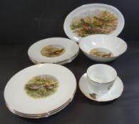Jagdservice "Wunsiedel" 6 Teller, ovale Platte, Schüssel und Sauciere, Fasandekor