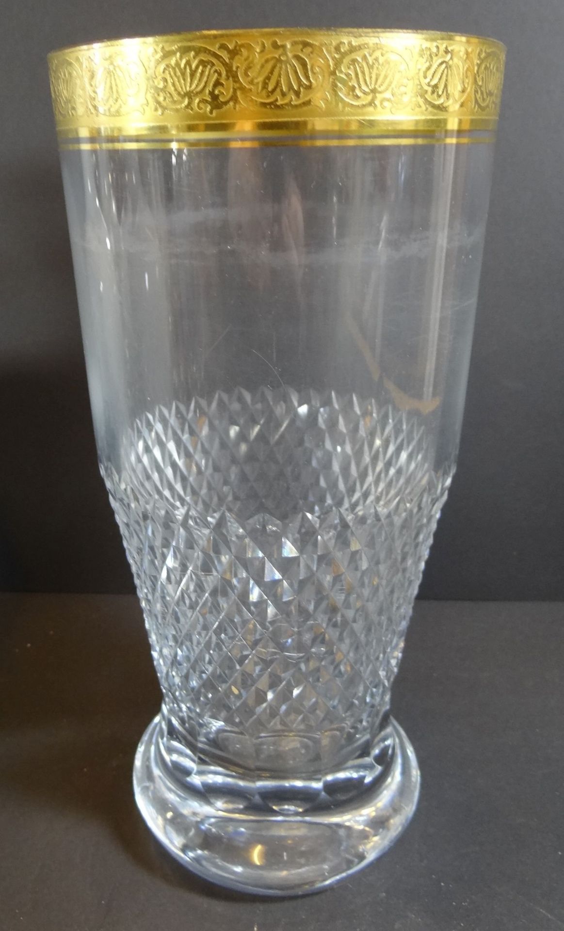 gr. Kristall-Vase mit breiten Goldrand, H-24 cm, D-11 cm