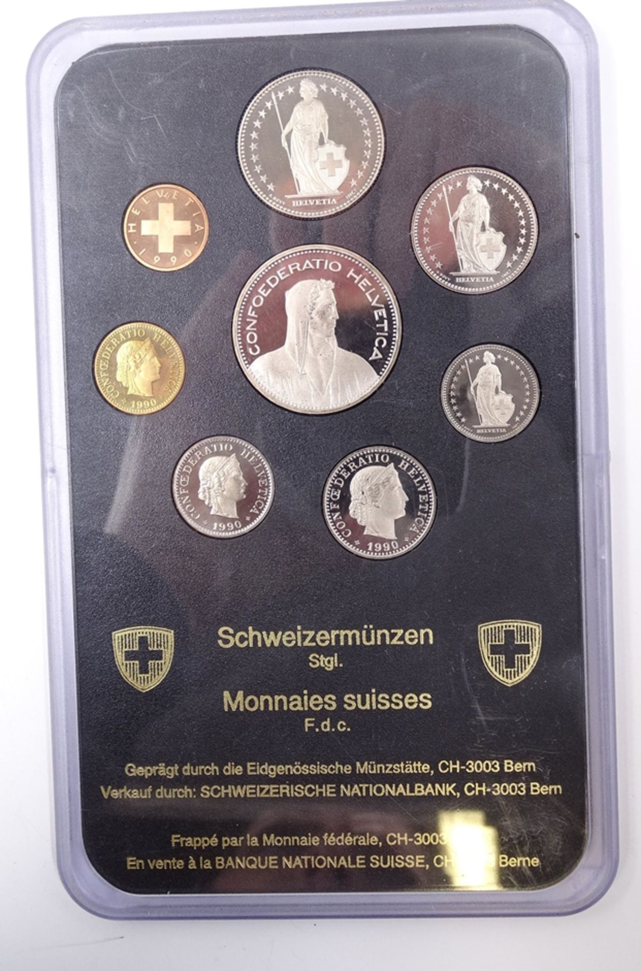 Münzsatz Schweizer Franken 1990, 8,86 CHF, in Schatulle