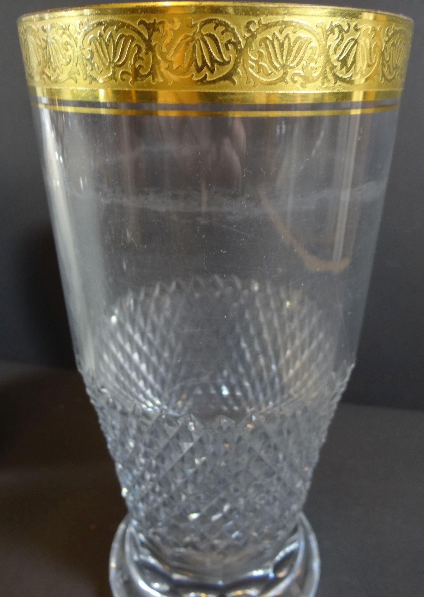 gr. Kristall-Vase mit breiten Goldrand, H-24 cm, D-11 cm - Bild 3 aus 5