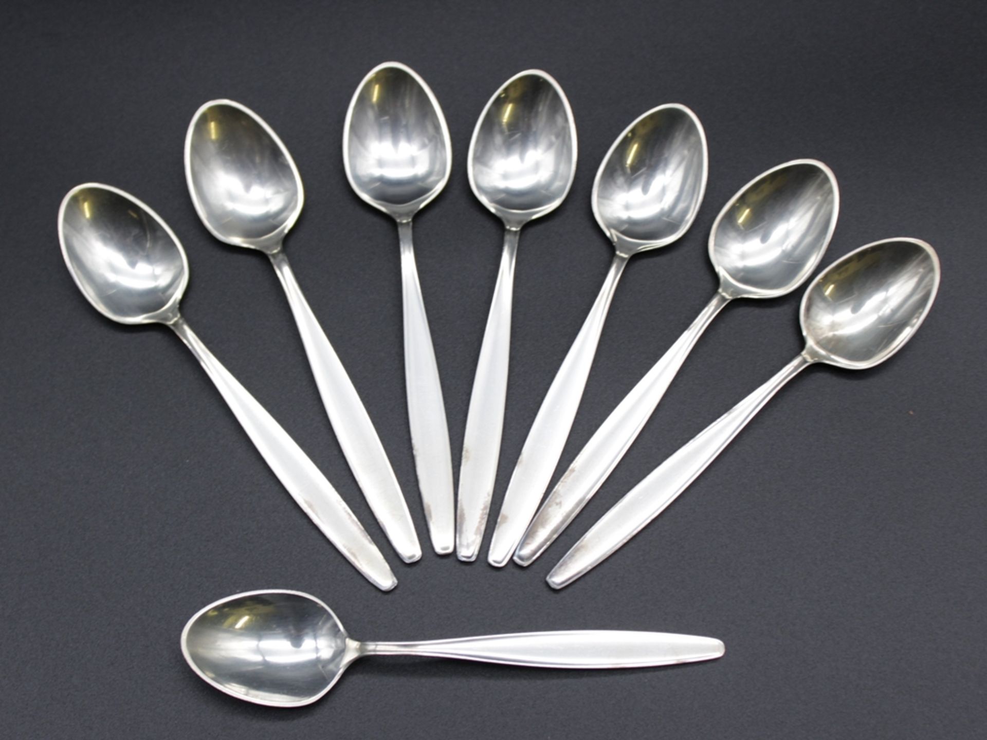 8x Teelöffel, Georg Jensen, 925er Silber, Form Cypress, ca. 116gr., L-11,2cm.