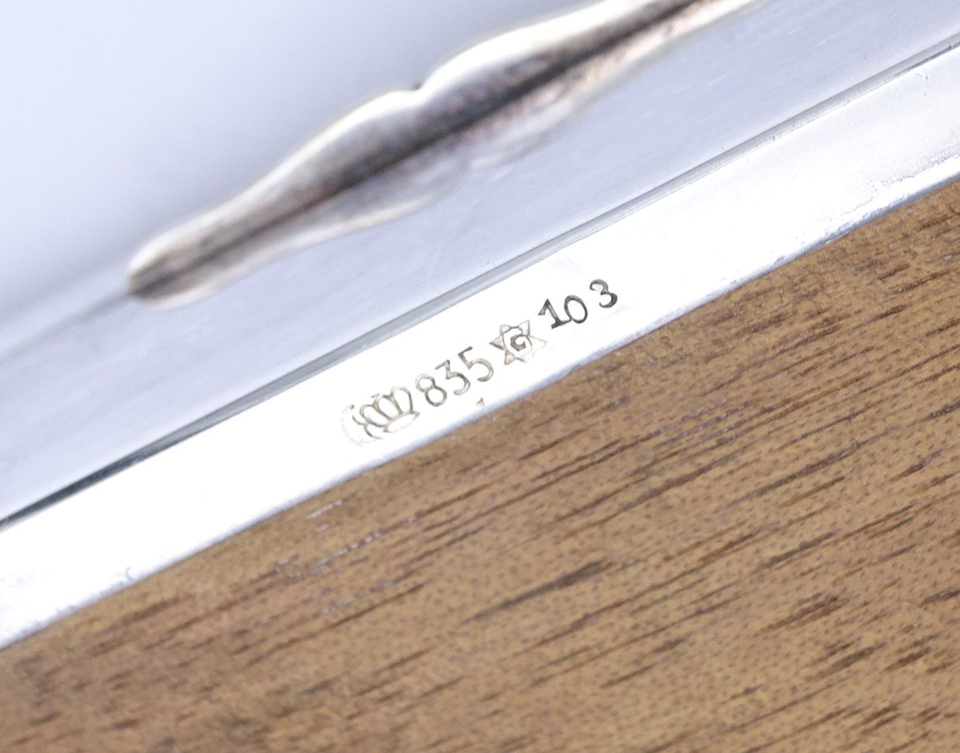 Deckeldose Silber 0.835, Zigarrenschachtel?, H. 3,5cm, 10 x 8cm, min. Dellen, 136g. - Bild 4 aus 6
