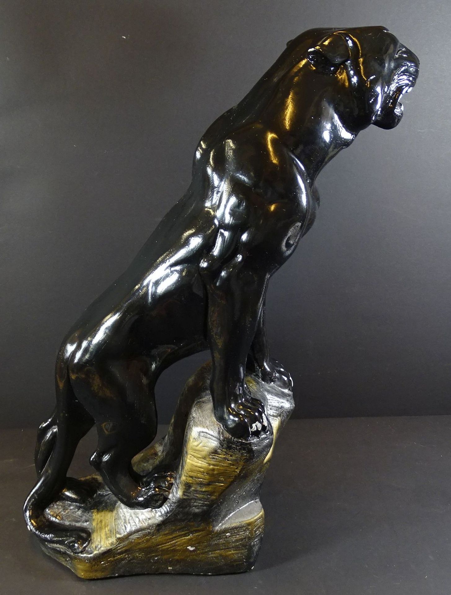 grosser schwarzer Panther, wohl Stuck, H-50 cm, 6,6 kg - Bild 4 aus 6