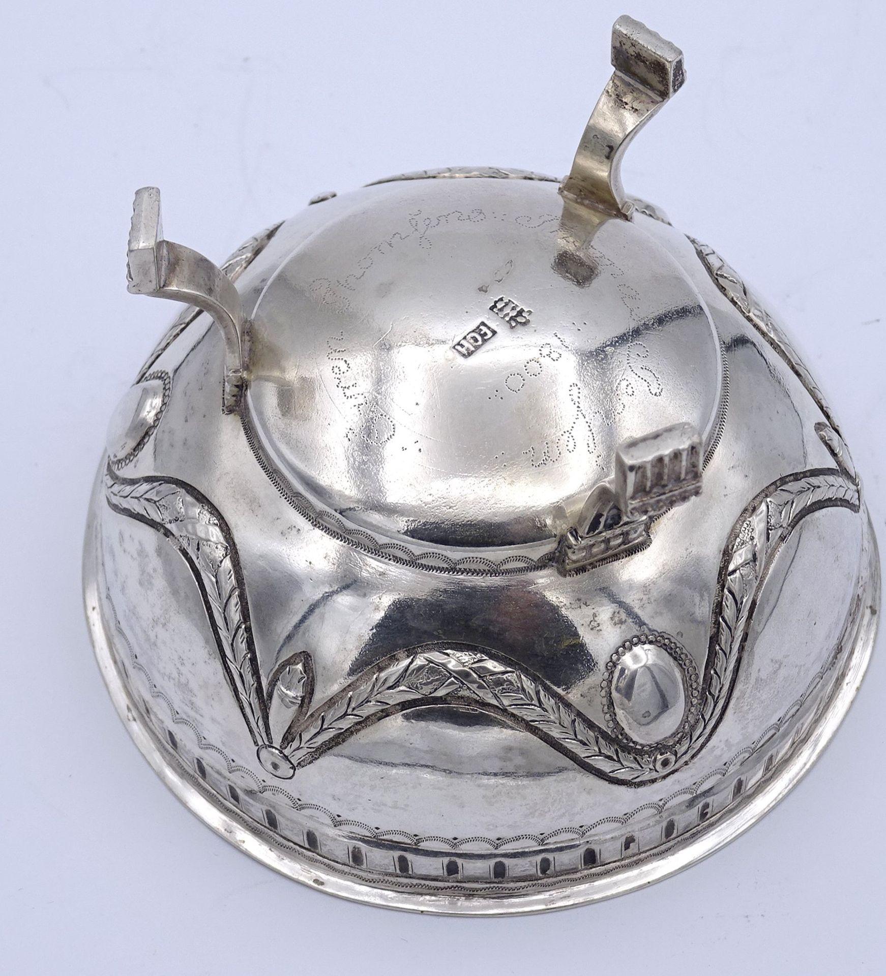Empire Silber Schale um 1800, H. 6,0cm, D. 9,5cm, 82,2g., Boden mit Namens Punktgravuren - Bild 5 aus 6
