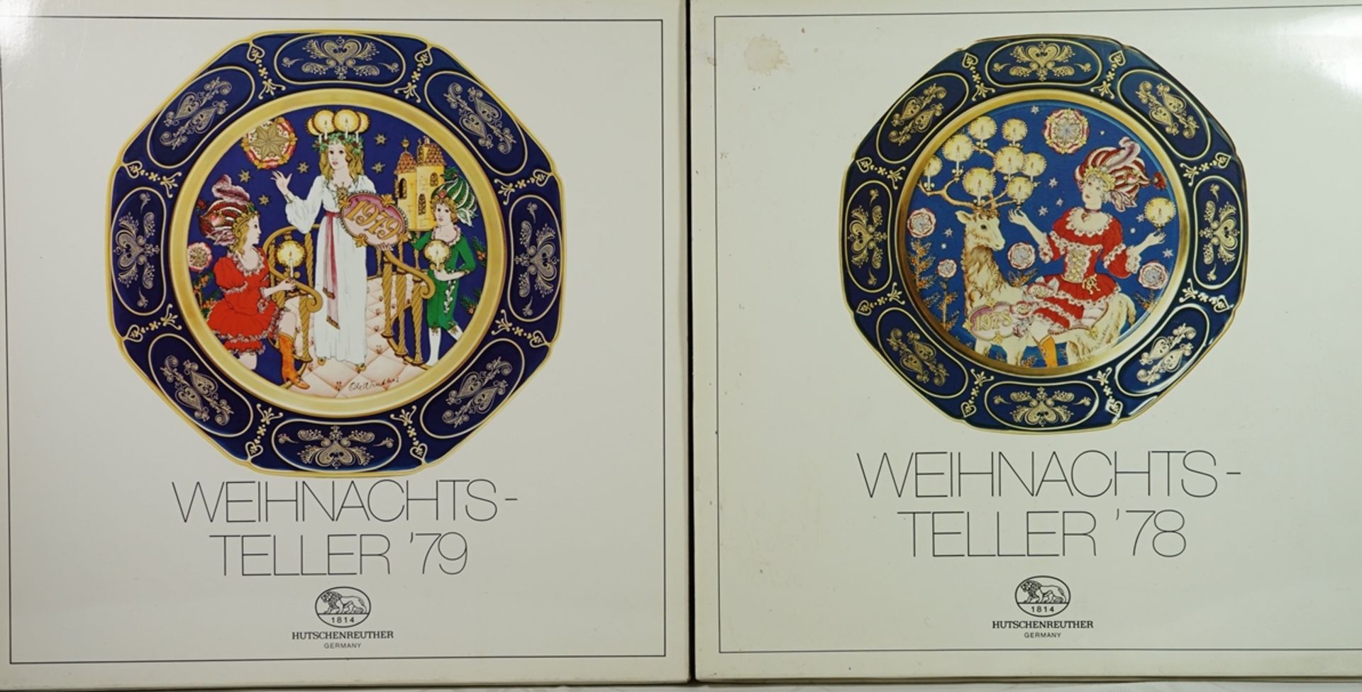 2x Weinachtsplatten, Hutschenreuther, 1978/79, Ole Winther, orig.. Kartond, ca. D-31cm. - Bild 6 aus 6