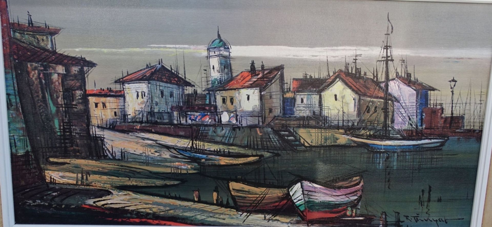 Kunstdruck "südlicher Hafen", alt gerahmt, RG 50x91 cm - Image 2 of 5