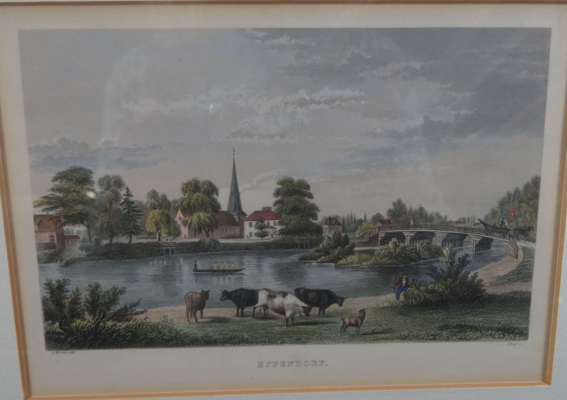 5x Ansichtenstiche um 1840, Hamburg und umzu, koloriert und gut gerahmt, RG je 26x32 cm, - Image 9 of 19