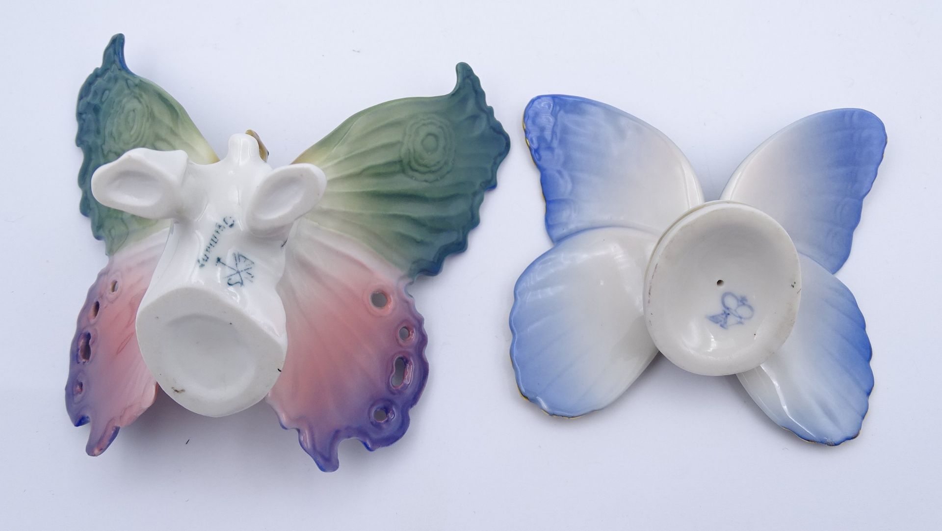 2 bemalte Porzellan Schmetterlinge, 1x ENS, Größter 9,5 x 9,5cm - Bild 3 aus 3