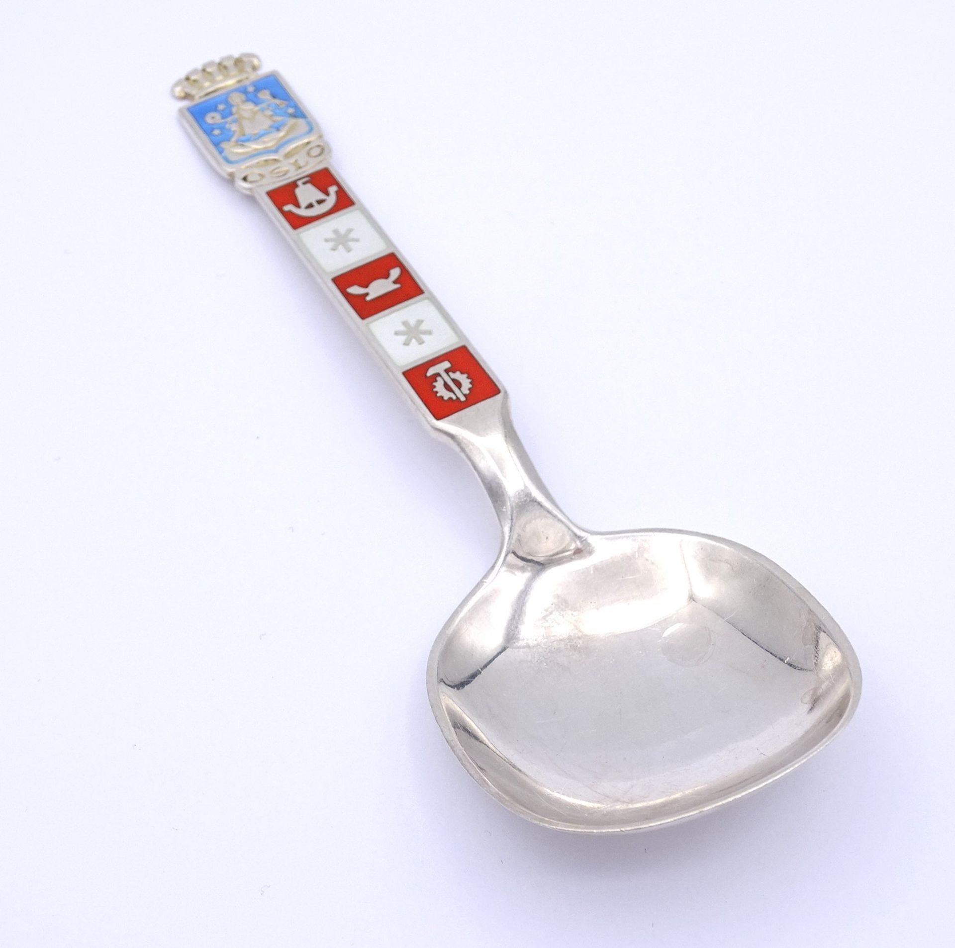 Sammellöffel "Oslo", gemarkt Norway, Sterling Silber 0.925,  emailliert, L. 12,5cm, 26,8g.