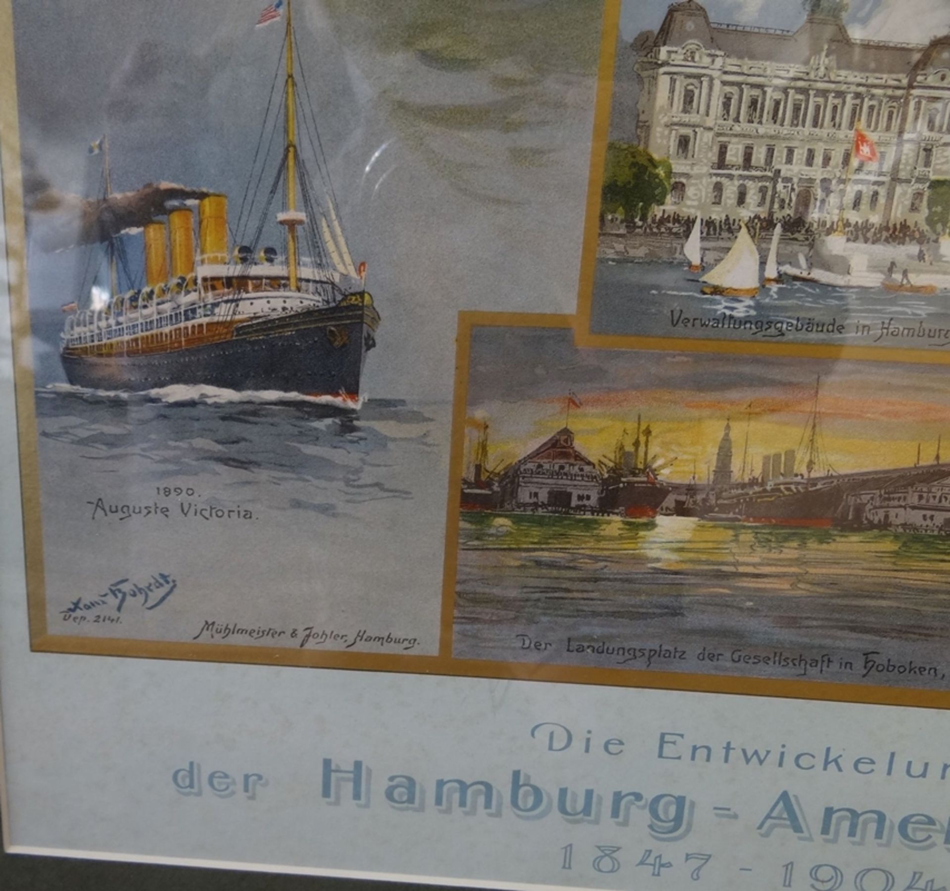 original Plakat der Hamburg-Amerika-Linie, von Hans Bohrdt, gut ger/Glas, RG 76x57 cm - Bild 6 aus 7