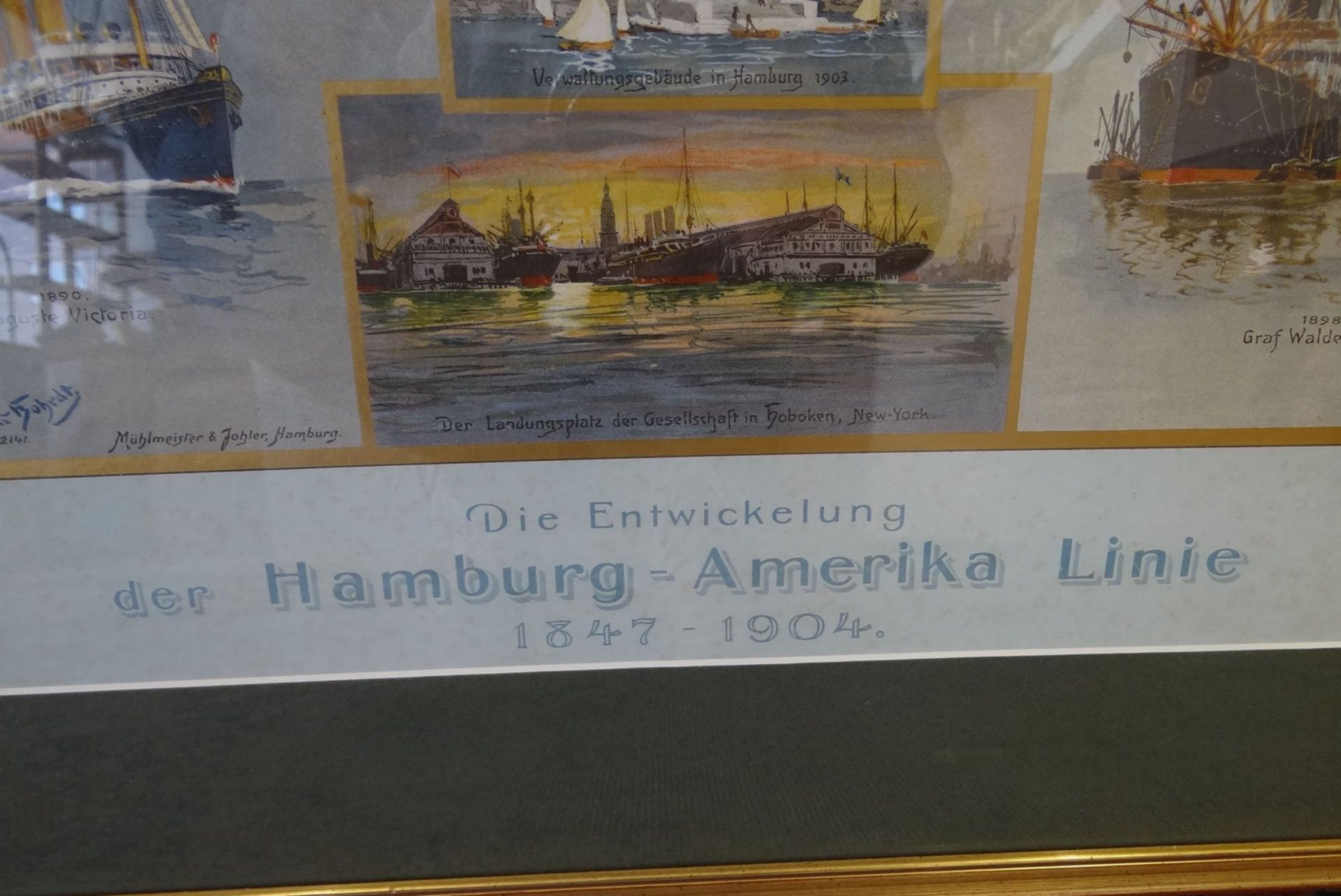 original Plakat der Hamburg-Amerika-Linie, von Hans Bohrdt, gut ger/Glas, RG 76x57 cm - Bild 4 aus 7