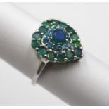 925er Silber-Ring, grüne und blaue Steine, 4,2gr. RG 60