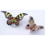 2 bemalte Porzellan Schmetterlinge, Rosenthal und ENS, Größter 5 x 10cm