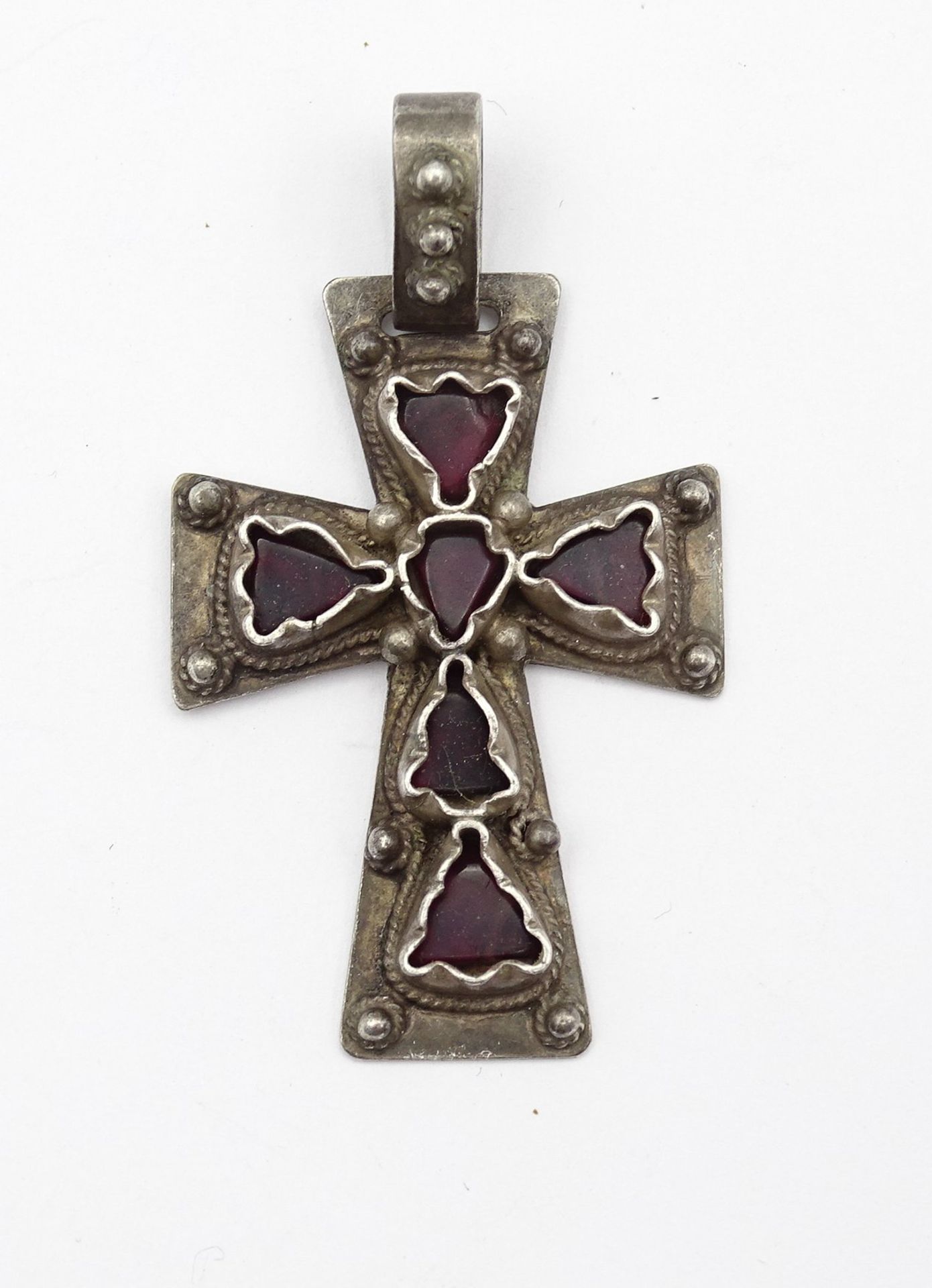 Altes Brustkreuz, Silber, mit roten Steinen, L. 5,0cm, 9,8g.