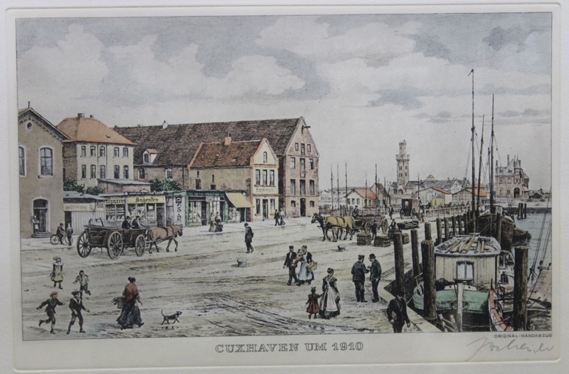 Heinz Wehlisch, Radierung, Ansicht Cuxhaven um 1910, gerahmt/Glas, RG 32,5 x 42,5cm. - Bild 2 aus 5