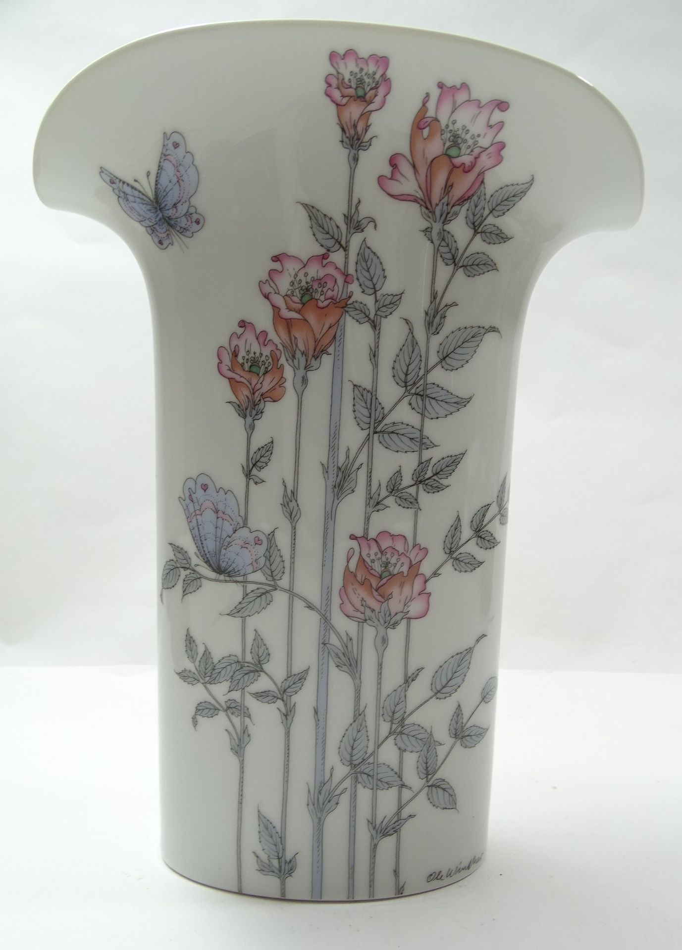 Vase mit floraler Bemalung, Hutschenreuther, H. 23,8 cm - Bild 4 aus 6