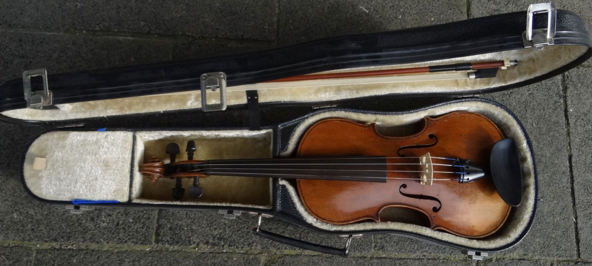 alte Geige in Koffer, guter Zustand, mit Bogen, Geige L-60 cm, - Bild 7 aus 7