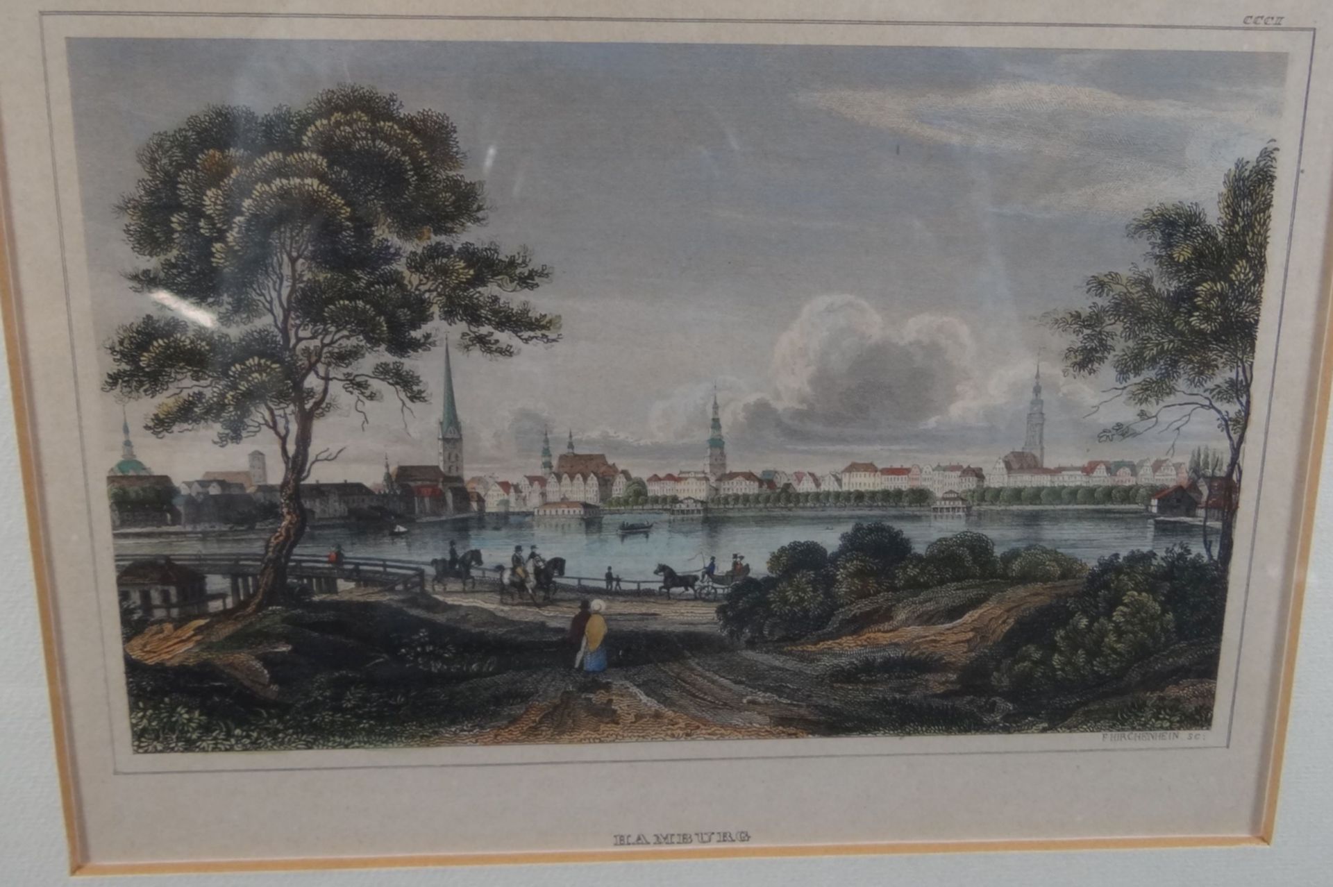 5x Ansichtenstiche um 1840, Hamburg und umzu, koloriert und gut gerahmt, RG je 26x32 cm, - Image 3 of 19