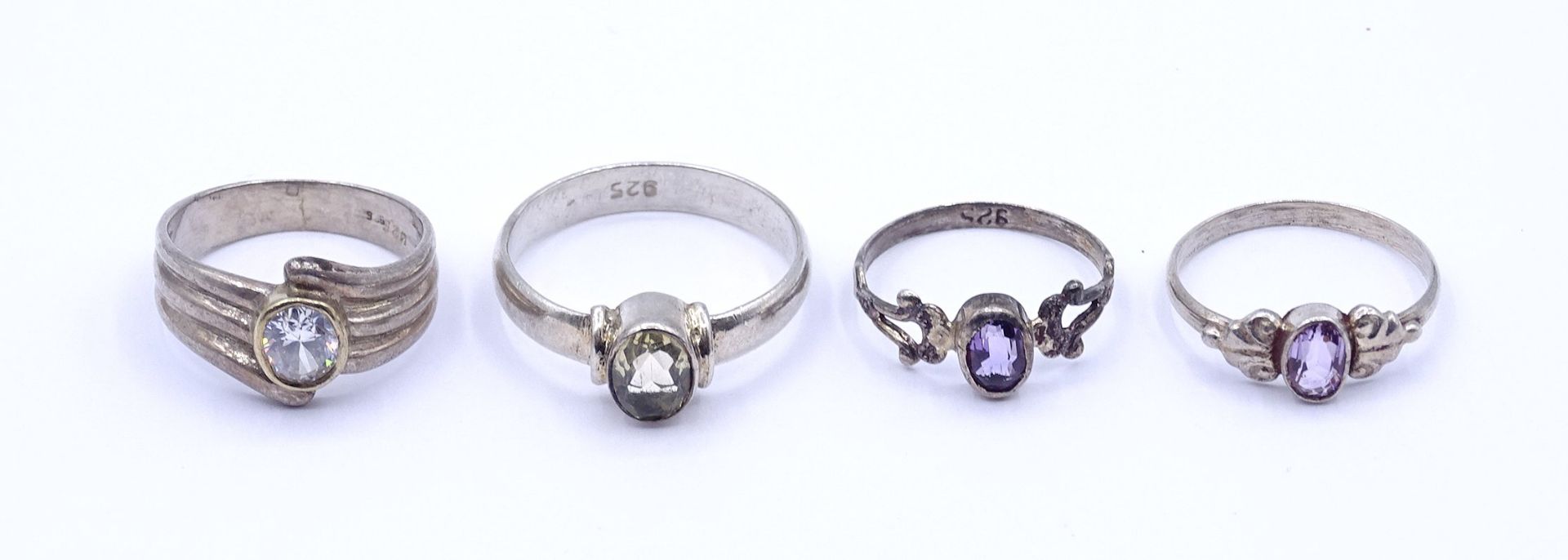 4 Silber Ringe mit Edelsteinen, Sterling Silber 0.925, zus. 8,3g. - Bild 2 aus 5
