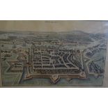 grosser Stadtplan von "Stettinum" von 1705, coloriert, ger/Glas, RG 61x85 cm