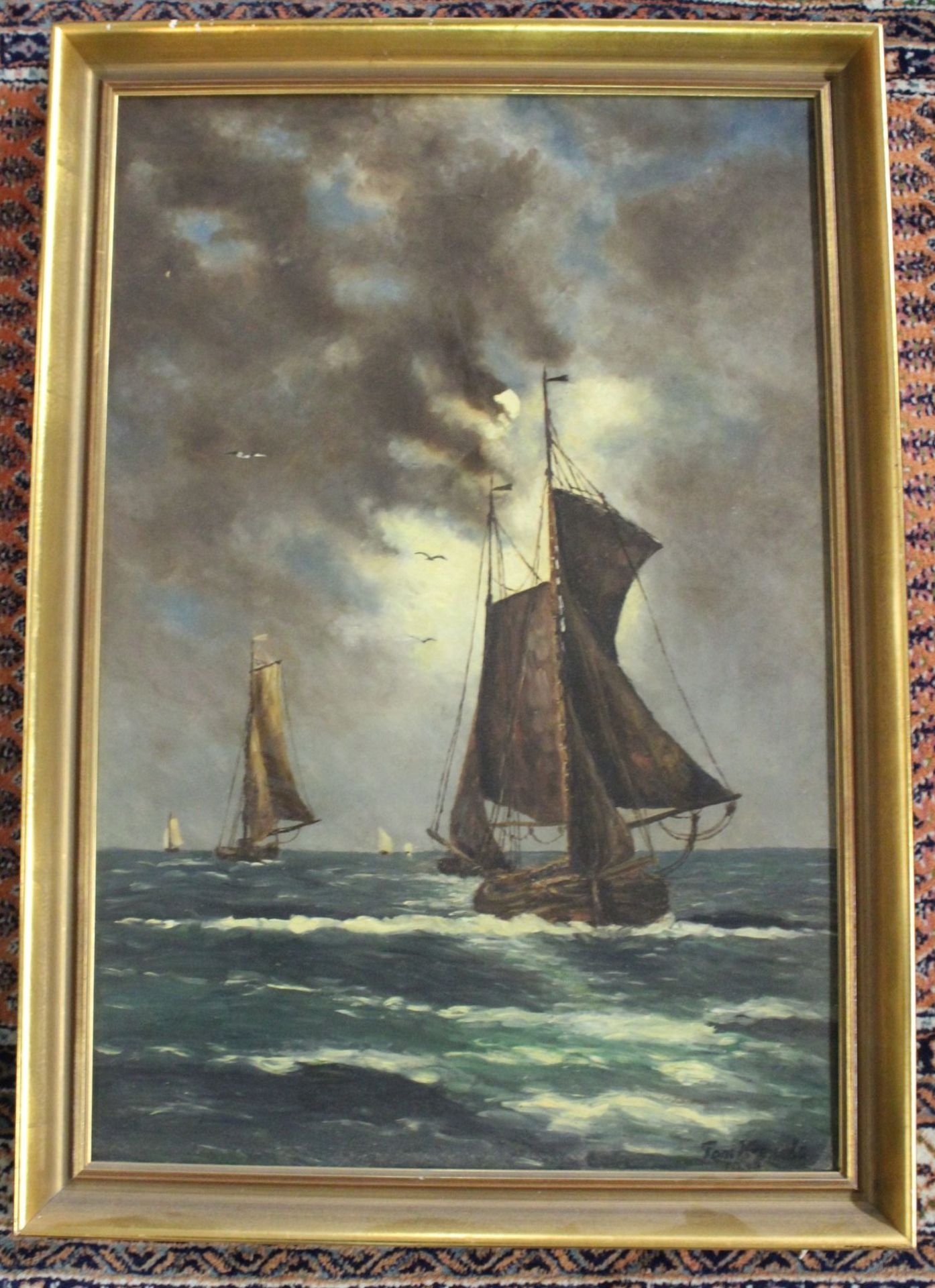 Toni KREUELS (XX), Boote auf See, Öl/Hartfaser, gerahmt, RG 82 x 56,5cm. - Bild 3 aus 3