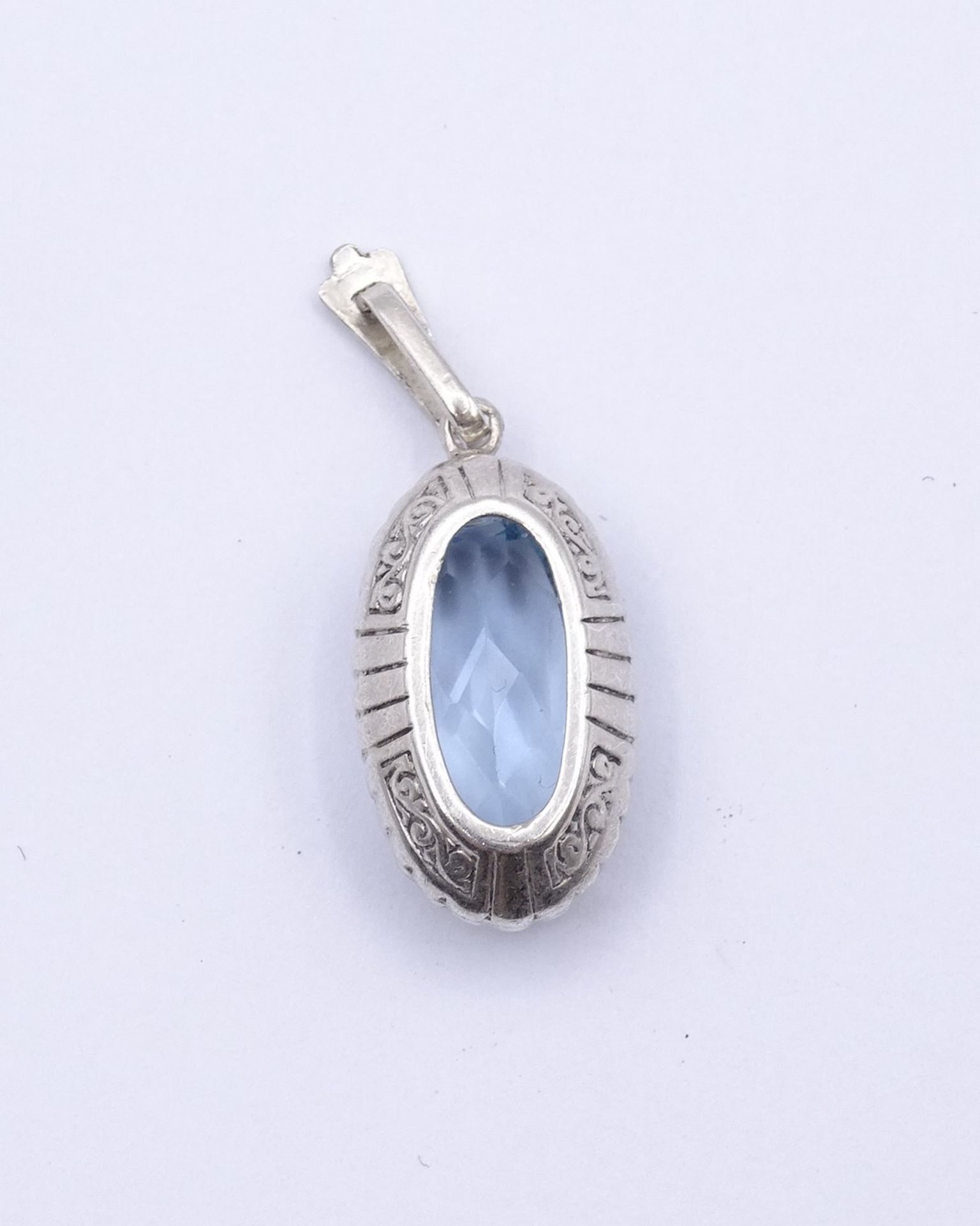 Alter Silber Anhänger mit einen oval facc. hellblauen Edelstein, L. 3,4cm, 4,6g. - Bild 4 aus 4