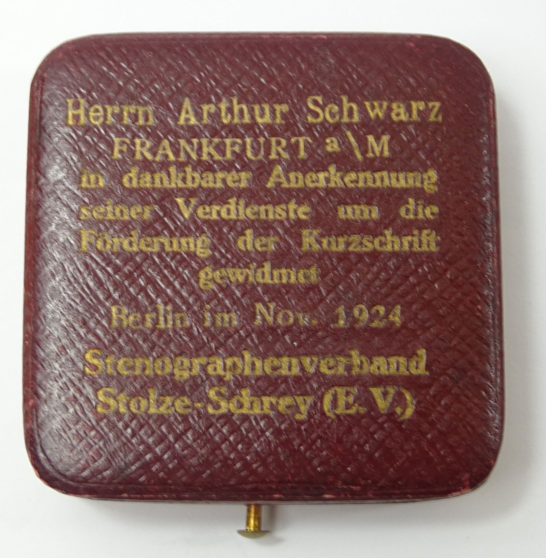 Medaille Karl Kressler, Kupfer, Verdienst um Stenographie 1925-33, in Etui mit Widmung, Ø 3,8 cm - Bild 4 aus 4