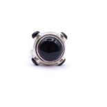 925er Silber Ring mit schwarzen Steinen, Drehbarer Kopf, 11,8g., RG 52