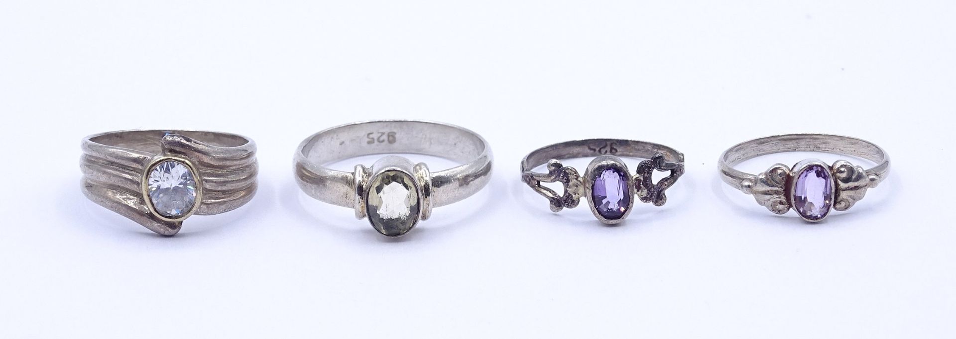 4 Silber Ringe mit Edelsteinen, Sterling Silber 0.925, zus. 8,3g. - Bild 3 aus 5