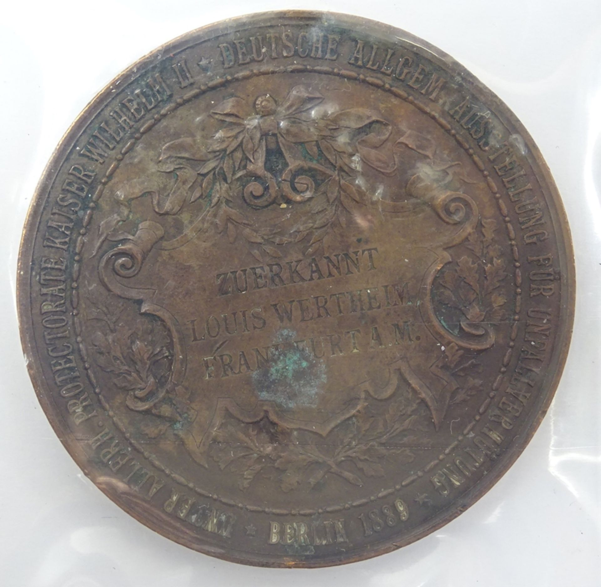 Bronzemedaille Deutsche allgemeine Ausstellung für Unfallverhütung, Berlin1889, zuerkannt Louis Wer