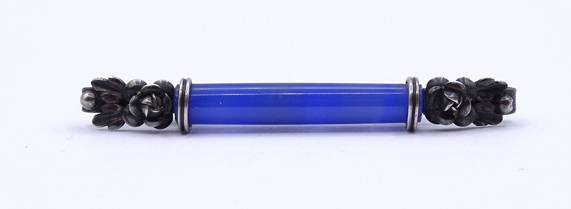 Designer Brosche WL - 900er Silber mit blauen Stein,L. 5,8cm, 6,3g.