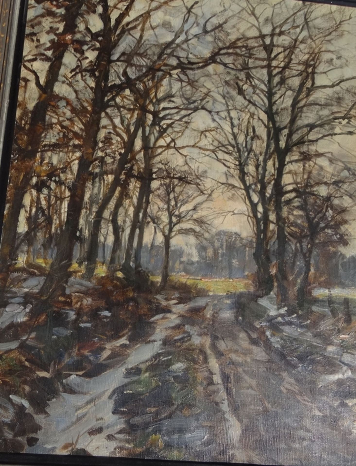 anonymer Waldweg im Winter, Öl/Leinen, gerahmt, RG 72x61 cm - Bild 4 aus 7