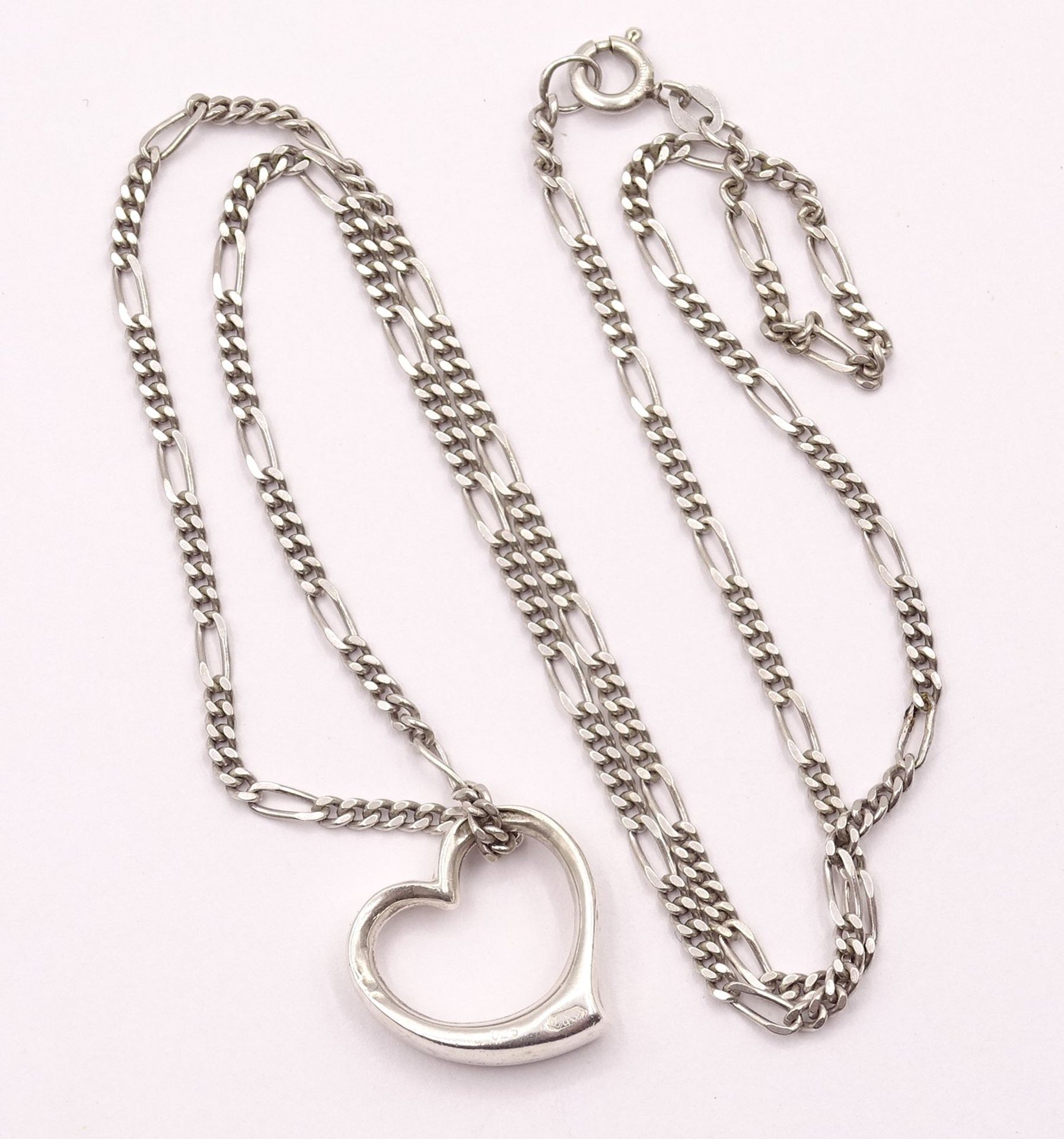 Herren Halskette mit Herzanhänger, Sterling Silber 0.925, L. 44cm, zus. 4,8g. - Bild 2 aus 4