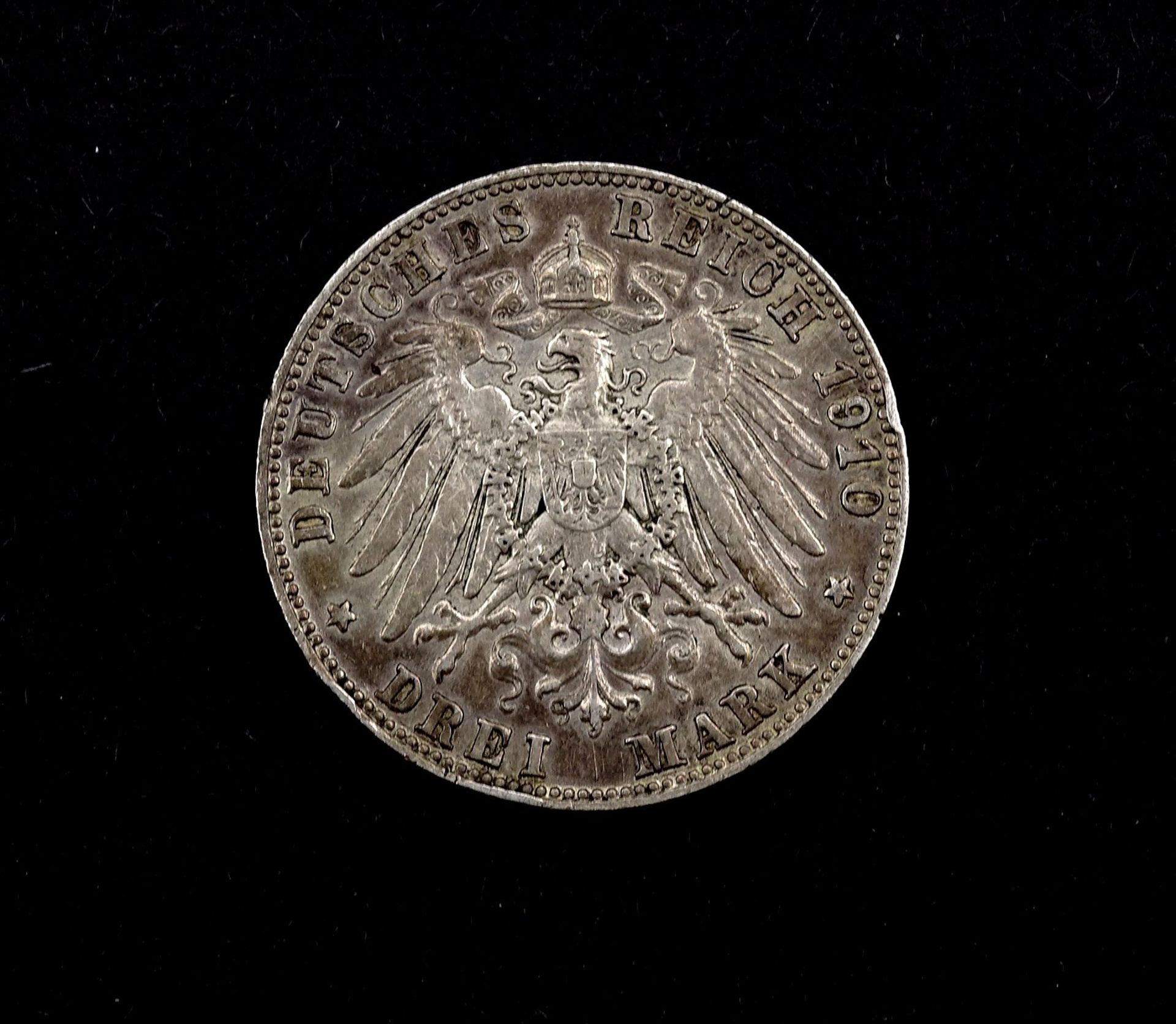 Drei Mark 1910 Deutsches Reich Otto König von Bayern D, D. 33mm, 16,60g. - Bild 2 aus 2